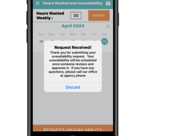 Tap Submit. A Request Received! Message will display to confirm that your request has been received.
